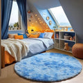 Tie-Dye Blue Fluffy Round Rug Circle Area Rugs 4ft by ONASAR