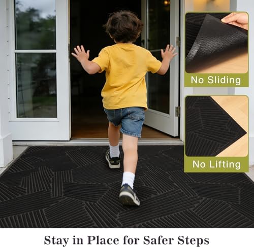 3′ x 10′ Heavy Duty Front Door Mat, Low Profile Entryway Runner Black - Image 4