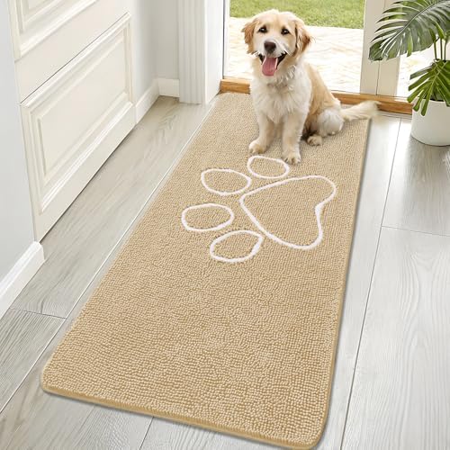 OLANLY Dog Door Mat for Muddy Paws 70x32, Paw Print Design Chenille Mud Mat by OLANLY