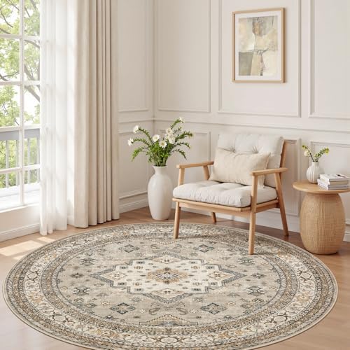 cotiled 6ft Round Living Room Area Rug, Traditional by COTILED