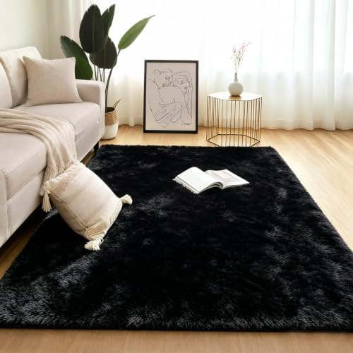 4x6 Black Fluffy Area Rug for Bedroom and Living Room, Washable Soft Shag Carpet - Image 3