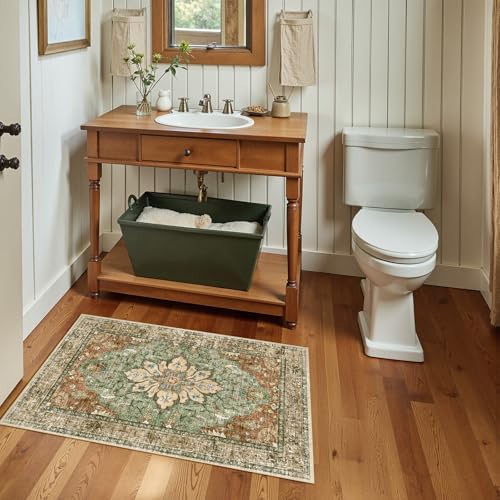 RELEANY Washable Area Rug, Small 2'x4', Brick/Brown/Green - Image 3