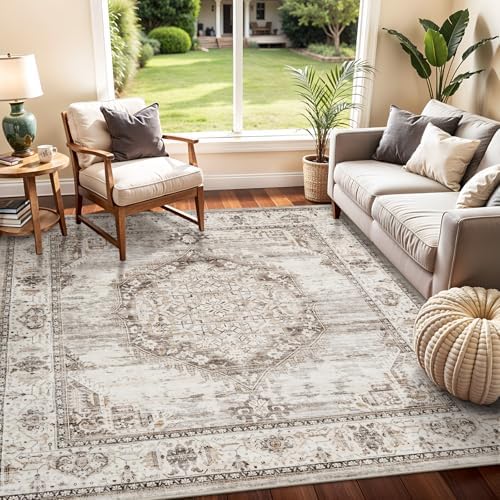 5x5 Area Rug Washable Living Room Rugs: 5ft Square Ultra Thin Soft Oriental - Image 2