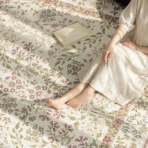 jinchan 8x10 Washable Living Room Area Rug, Vintage Floral, Pastoral Green - Image 4