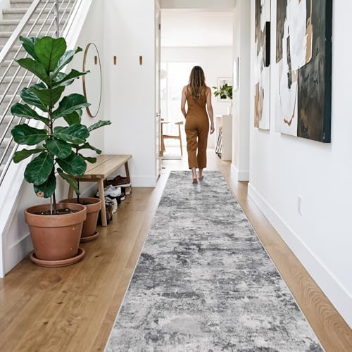 Abstract Hallway Runner Rug 2x12: Washable Non Slip Runners Black Grey - Image 3