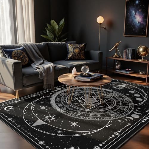 Nayoroom Black Celestial Witchcraft Area Rug, Machine Washable, 8 x 10 ft by Nayoroom