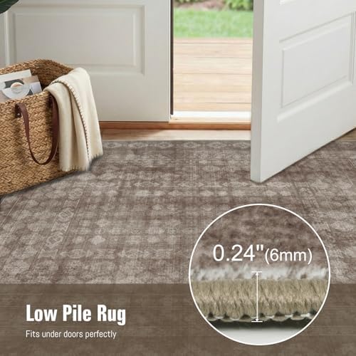 Washable Area Rug 5x7, Large Boho Living Room Rug, Dark Beige - Image 5