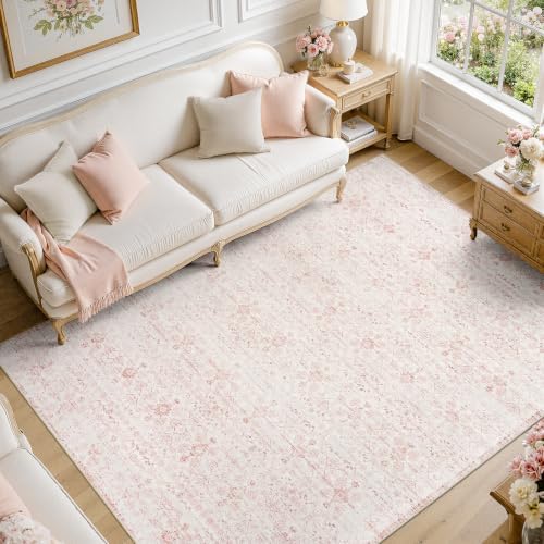 DCX Pink and Beige 4x6 Washable Rug, Kid & Pet Friendly by DCXWashableRug