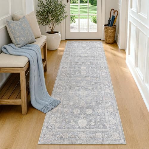 2x6 Blue Neutral Kitchen Hallway Vintage Runner Rug by ugoutry