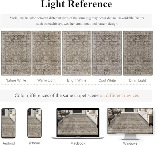 Zeeinx 3x7 Runner Rug Brown Grey Vintage Washable Runner Rugs - Image 4