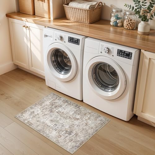 2x3 Area Rugs for Living Room Washable Abstract Rug Brown/Grey - Image 4