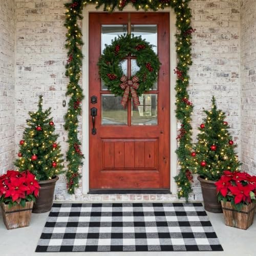 MUBIN Fall Decor Cotton Buffalo Plaid Rug, Washable Doormat Foldable Area Rug - Image 4