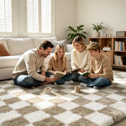 Large Shag Area Rug for Bedroom, 9x12 Ft Beige and White Area Rug Classic - Image 3