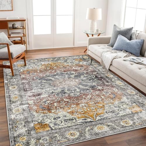 CHAMPLANT Area Rug 10x14 Washable Taupe Vintage Traditional Mat Distressed by CHAMPLANT
