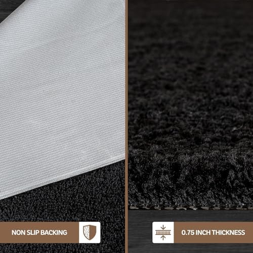 Area Rug 6x9 Black Washable Indoor Rug Solid Non Slip Easy to Clean Non - Image 4