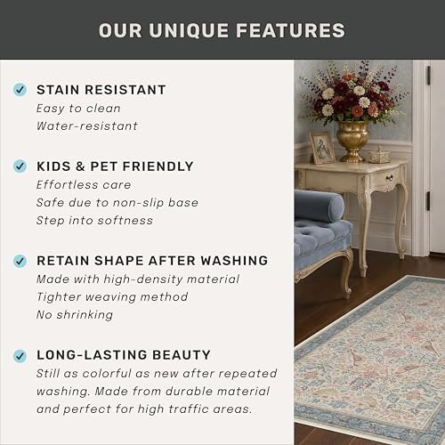 Boho Floral Bird Pattern 4x6 Large Mudroom Rug - Image 6