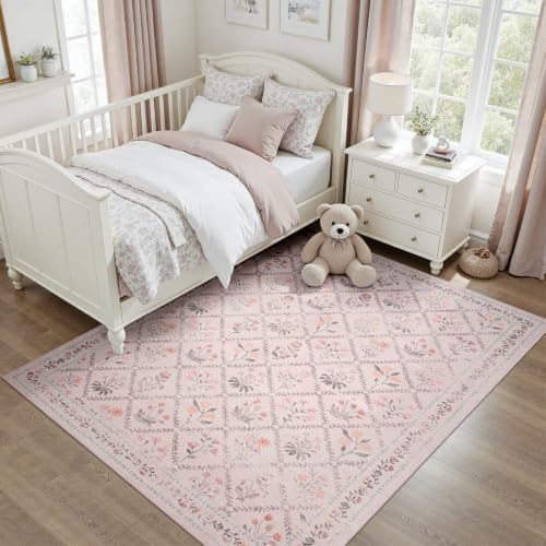 DCX Washable 4x6 Pink Floral Rug by DCXWashableRug