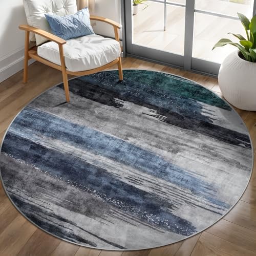 Ciicool Washable 4ft Round Rug, Modern Abstract Rugs by CIICOOLHomeDeco