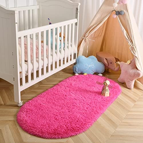 LOCHAS Bedroom Rug 2.6' x 5.3', Hot Pink Fluffy Area Rug - Image 6