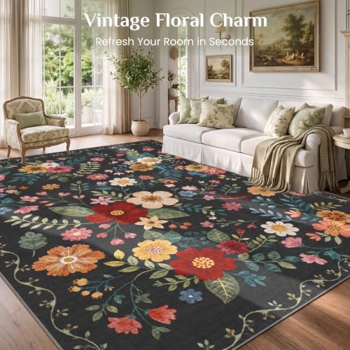 JOLLYVOGUE Floral Area Rug 5x7, Washable Rug - Image 2