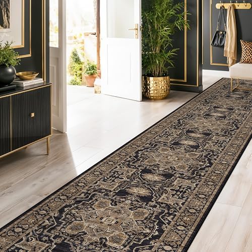 Black Gold 2x12 Runner Rug: Washable Soft Hallway Runners - Image 3