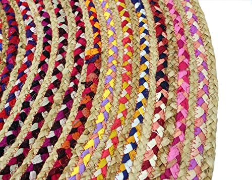 Cotton Craft Jute & Cotton Multi Chindi Braid Rug, Hand Woven Reversible - Image 5