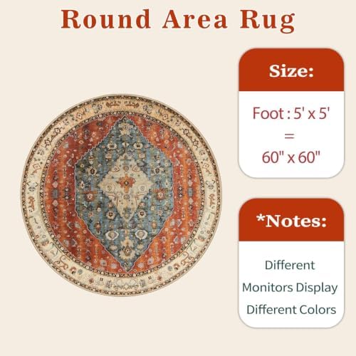 SERISSA 5ft Washable Non Slip Round Boho Area Rug - Image 6