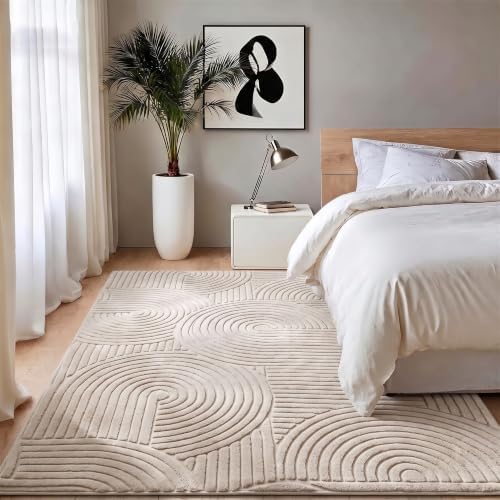Beige Modern 9x12 Solid Color Area Rug, Washable Rugs - Image 2