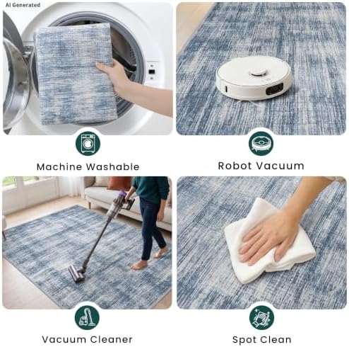 KOZYFLY Abstract Entryway Rug 2x3 Washable Door Mat Indoor Dusty Blue - Image 6