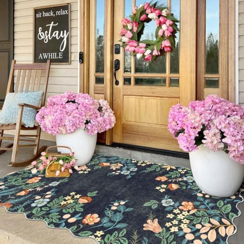 Dark Navy Floral Entry Rug - Image 7