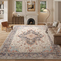 8x10 Beige Blue Orange Washable Area Rug by Unknown
