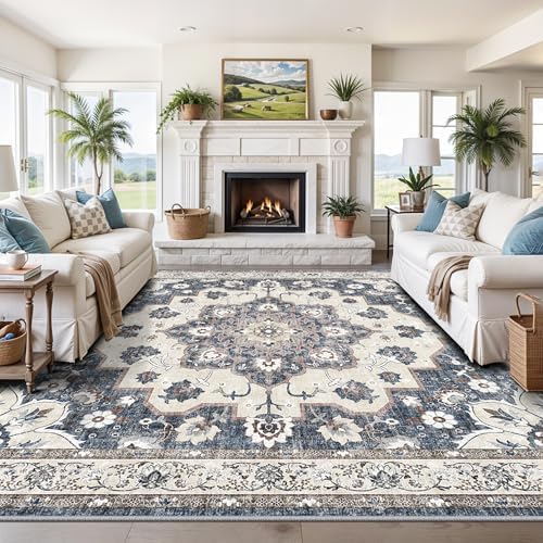 10x10 Square Area Rug Living Room: Washable Non Slip Stain Resistant Mat by HYHAOYUNLAI
