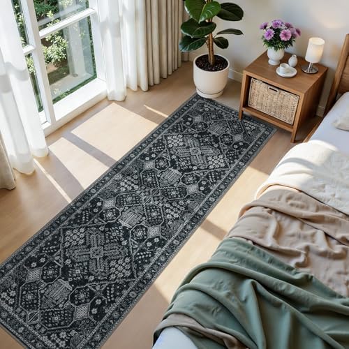 Joydeco Washable 2x6 Hallway Runner Vintage, Dark Gray&Light Gray&Black by JOYDECO