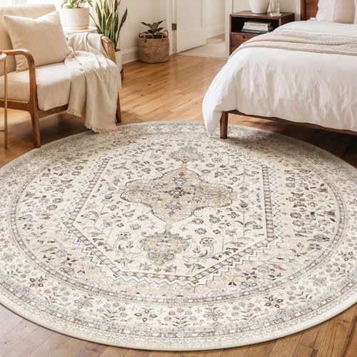 Puino 7Ft Round Rug Washable: Non-Slip Boho Living Room Circle Area Rugs - Image 2