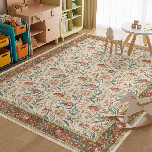 DUKINO 9x12 Area Rug for Living Room, Vintage Floral Washable Rug - Image 5