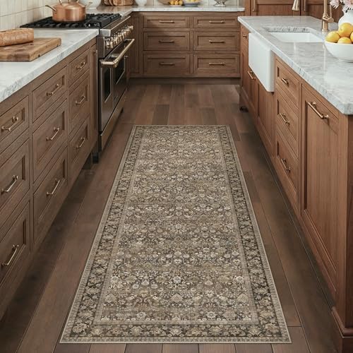 HUGEAR 2'6''x8' Brown Vintage Floral Washable Runner Rug - Image 3