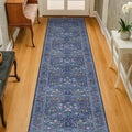 Dark Blue Washable 2x8 Runner Rugs Non Slip by HazoHaus