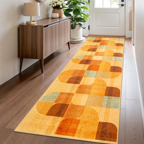 Washable Modern Geometric Hallway Runner Rug - Image 5