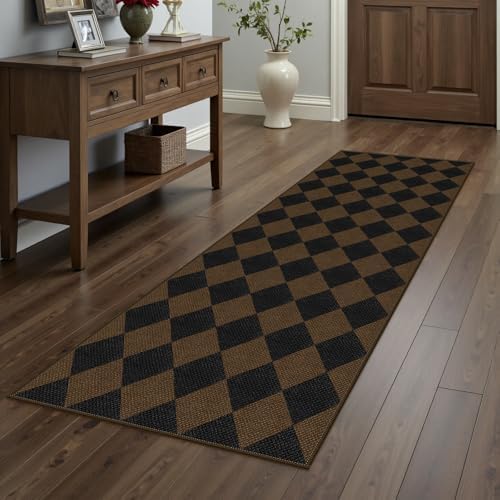 Rugalia Easy Jute Checkered Runner Rug, 2x6 Coffee Modern Washable Rugs Runner by Rugalia