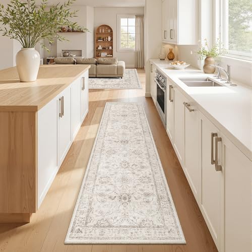 Madane Rug Runner for Hallway 2.5x8, Washable Kitchen Runner Rug Brown/Ivory - Image 2