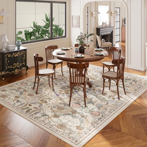 AMTOVO 9x12 Washable Area Rugs for Living Room, Non-Slip&Non-Shedding Floral - Image 3