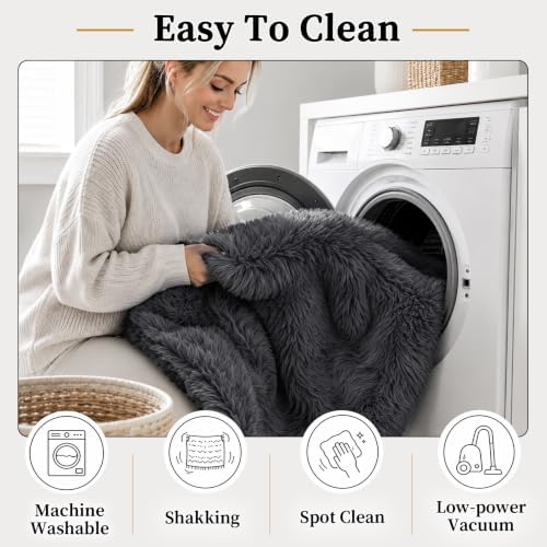 TENGTENGLINK 5x8 Fluffy Shag Area Rug Living Room Bedroom Washable Grey - Image 5
