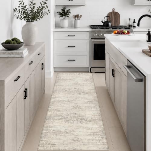 2x6 Washable Runner Rug：Modern Abstract Soft Carpet Brown Beige by FXRHLP