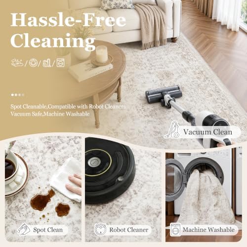 FMFUNCTEX 6x9 Washable Beige Neutral Vintage Large Area Rug - Image 5