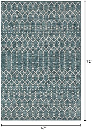 JONATHAN Y Moroccan Geometric Indoor Outdoor Area Rug 4X6 Teal/Gray, Ourika - Image 2