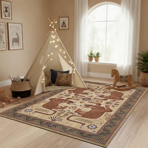 GarveeHome 4x6 Tiger Washable Rug Entryway Boho Bedroom Non Slip Vintage by GarveeHome