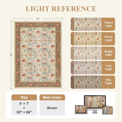 DUKINO 5x7 Area Rugs, Vintage Floral Washable Rug - Image 2