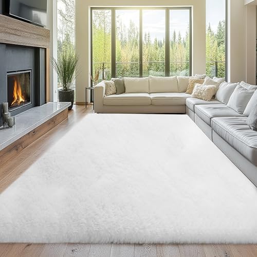 10x12 White Shag Area Rug for Living Room by TOPMAXCS