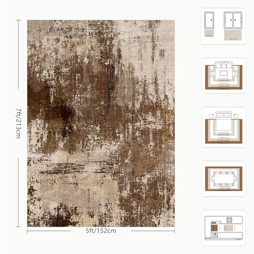 5x7 Area Rugs - Modern Abstract Washable Rug, Ultra Soft Non Slip Low Pile - Image 2
