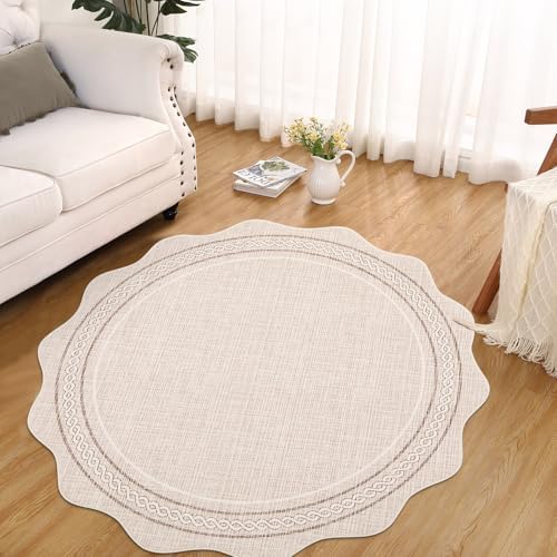 GarveeHome Scalloped Washable Round Rugs 5ft Non Slip Soft by GarveeHome